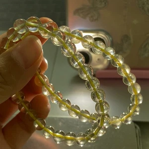 7mm 2pcs Natural Starlight Yellow Quartz Crystal Beads Bracelet - Picture 1 of 9