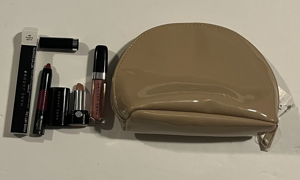 NEW Marc Jacobs Cosmetic Bag Pouch Zipper Tan W/Lip crayon, lip stick, lip gloss - Image 1 of 4
