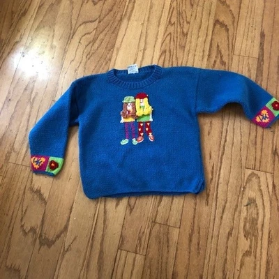 Kicott Blue Girls Sweater Size 4 100% cotton Handmade in Peru cute 3D braids - Image 1 of 3