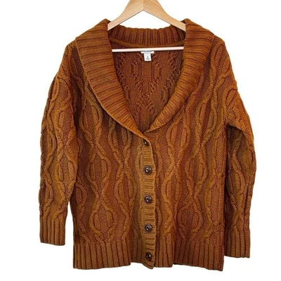 Cardigã feminino LL Bean malha cabo suéter tamanho M lã dinheiro antigo herança - Imagem 1 de 4