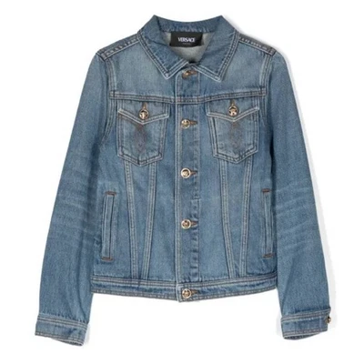 Jaqueta jeans bordada logotipo marinho masculina Young Versace - Imagem 1 de 2