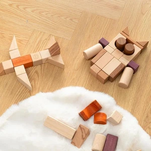 Wooden Building Blocks Set - 86 Blocks in 6 Shapes with Wooden Storage Tray. - Picture 1 of 11