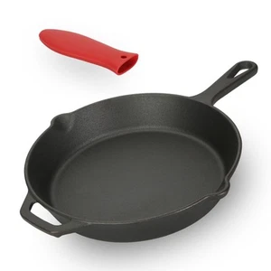 Cast Iron Skillet, 10.25 Inch Pre-Seasoned Frying Pan with Silicone Hot Handl... - Picture 1 of 9