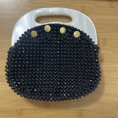 Bolso de mano vintage con cuentas para damas con asas de imitación marfil Foto 1 de 4