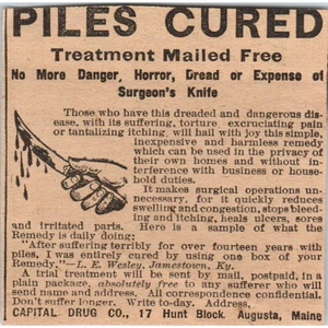 Piles Cured Capital Drug Co Augusta Maine 1910 Magazine Ad AF1-CM2 - Picture 1 of 2