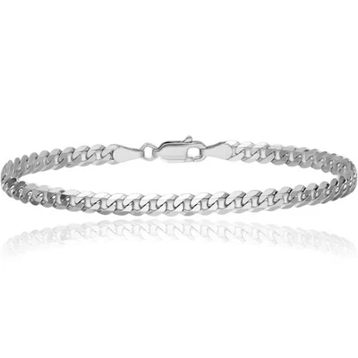 14K Solid White Gold 3.9mm Flat Curb Link Chain Bracelet - Image 1 of 4