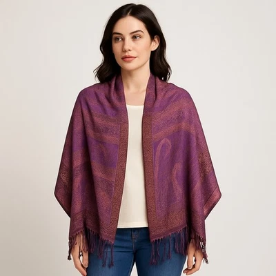 Colección 18 Mujer Bufanda Púrpura Opulencia Manta Multifuncional Flecos Foto 1 de 4