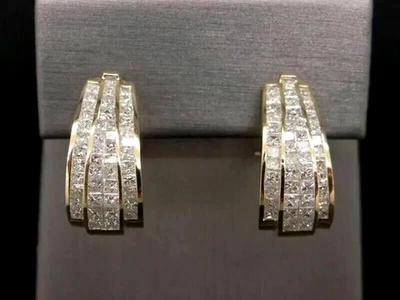 2Ct Princess Cut Lab-Created  Women's Hoop Earrings 14K Yellow Gold Plated - Image 1 of 4