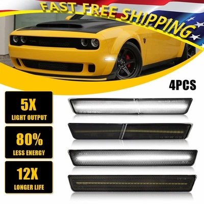 Luces laterales LED blancas de carrocería ancha 4 piezas para Dodge Challenger SRT RT 2018-22 Foto 1 de 4