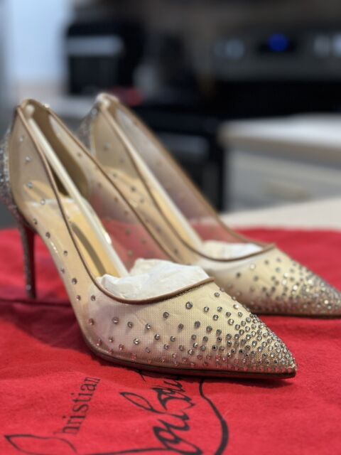 Christian Louboutin Silver Glitter And Mesh Follies Strass Pumps Size 38  Christian Louboutin