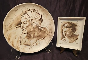 Mancioli Renaissance Collection Plate & Tray Michelangelo 1970s Italy EUC - Picture 1 of 8