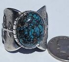 Lone Mountan Turquoise Heavy Sterling Silver Ring Size 12-1/2 30.9g Natural Gem 