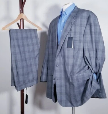 Calça jaqueta xadrez marrom cinza nova com etiquetas 54R Geoffrey Beene 2 peças W46 X L30 - Imagem 1 de 4