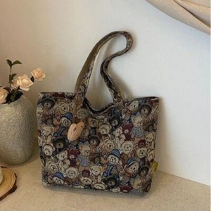 Cartoon Bear Pattern Shoulder Bag Casual Tote Bag Convenient Handbag - Picture 1 of 16