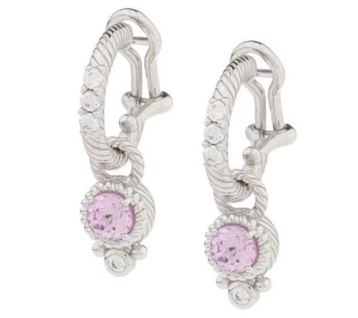 Pendientes de aro Judith Ripka de plata de ley con dijes de zafiro rosa   Foto 1 de 4