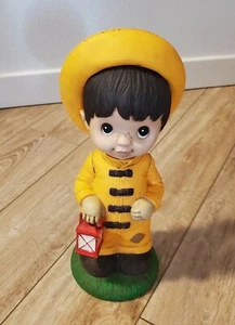 1996 Art Line Inc. Child Boy In Rain Coat With Lantern Rubber Statue Large 14in  - Picture 1 of 9