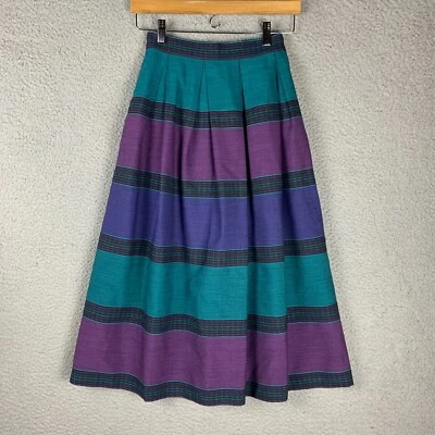 Vtg 60s Prophecy Petites Skirt 8 Midi 100% Worsted Wool Woven Striped Pleats USA - Photo 1/4