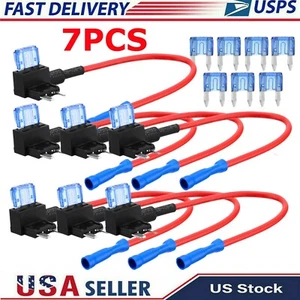 7Pack 12V 15 Amp Car Add-a-circuit Fuse TAP Adapter Kit, Mini ATM APM Blade Fuse - Picture 1 of 10