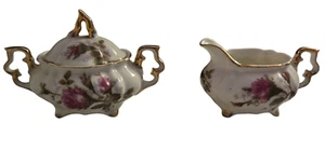 VINTAGE ROYAL SEALY Porcelain Japan Moss ROSE Floral Creamer and Sugar Bowl Set - Picture 1 of 12