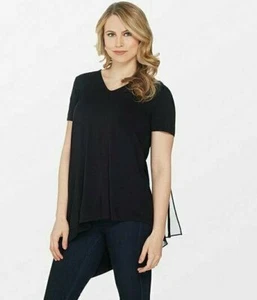 Lisa Rinna Collection V-Neck Top with Chiffon Back Detail Black, Small - Picture 1 of 3