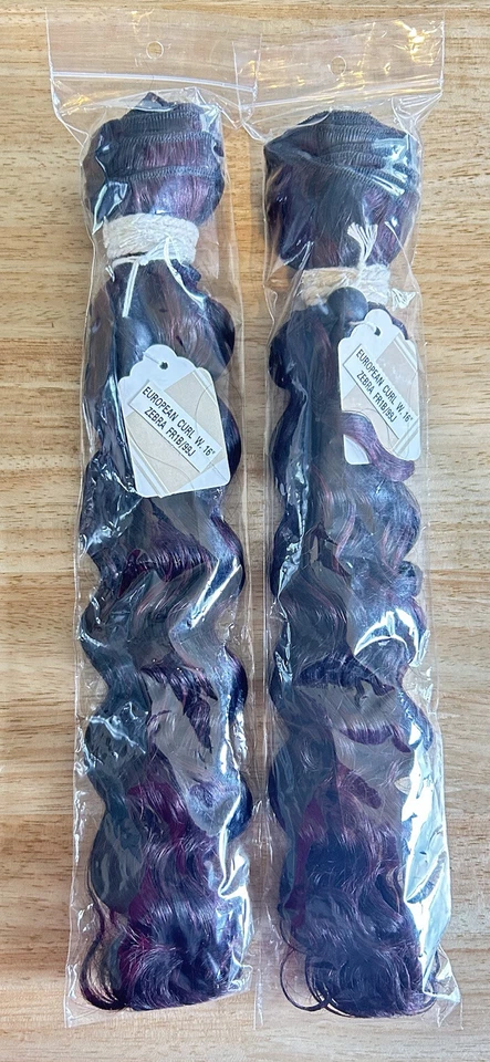 100% наращивание человеческих волос. Euro Curl. 16 дюймов. #1B/99J. 2 комплекта за $50 - Изображение 1 из 1