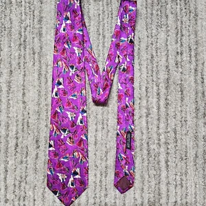Brioni Neck Tie Purple Floral 100% Silk Made In Italy Gold Plated Chain - Picture 1 of 5