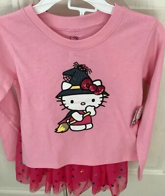 Conjunto de 2 piezas para niñas Hello Kitty edición Halloween talla 10 corazones rosas bruja nuevo con etiquetas Foto 1 de 4