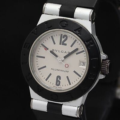BVLGARI Aluminum AL32TA Quartz Round Analog Wristwatch Date Display Silver dial