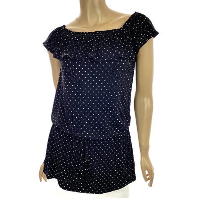 Белый дом/черный рынок верхний размер S черный w/белые точки Blouson эластичной w галстуки - Изображение 1 из 4