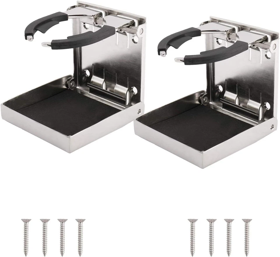 2 Pack Stainless Steel Folding Drink Holder Cup Holder Marine Boat Car 4" X 3.7" — 第 1/4 张图片