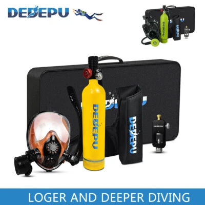DEDEPU Scuba Diving Kit 1L Oxygen Tank Full Face Diving Mask Set Dive Equipment