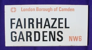 FAIRHAZEL GARDENS NW6 LONDON BOROUGH OF CAMDEN ENAMEL PORCELAIN STREET SIGN - Picture 1 of 6