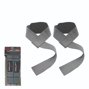 Lifttech Padded Cotton Weight Lifting Wrist Straps Extended 21.5 inch BNWT Grey - Picture 1 of 1