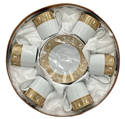 Juego de 12 tazas de café turcas 6 tazas y 6 platillos porcelana fina patrón dorado Foto 1 de 4