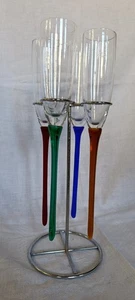 Set 4 Copas Vidrio Murano de Flauta Diseño Tallo Largo Multicolor Colección 1970 - Imagen 1 de 14