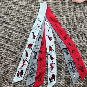 Vintage Pure Silk Tri-Tie Japan Baar Beards Inc Women’s Hair Tie Scarf Music! - Picture 1 of 8