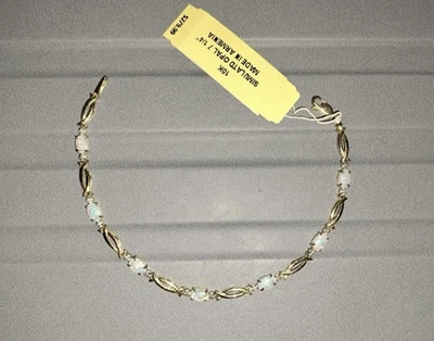 Beautiful 10K Gold w/ Simulated Opal Tennis Bracelet 7 1/4" Fine Jewelry New! - Image 1 of 4