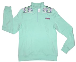 VINEYARD VINES Wmns XS Seafoam Embroidered & Sequin Shoulders 1/4 Zip SHEP SHIRT - Bild 1 von 3