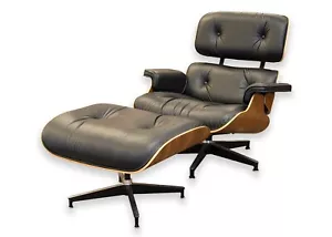 Eames for Herman Miller Black Leather & Walnut Lounge Chair and Ottoman - Picture 1 of 14