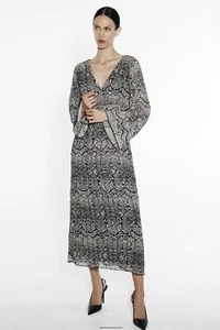 New Zara Women Cut-Out Snakeprint Long Sleeve Dress Size Small - Picture 1 of 6