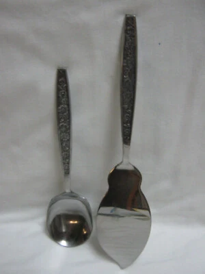 2 CUBIERTOS DE POR VIDA UTENSILIOS PARA SERVIR DE ACERO INOXIDABLE CON ASAS FLORALES CON TEXTO Foto 1 de 4