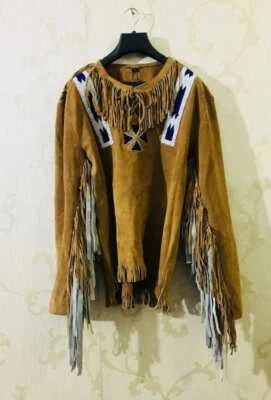 Mens Buckskin Leather Suede Jacket Fringes Deerskin Mountain Man Native American - Image 1 of 2