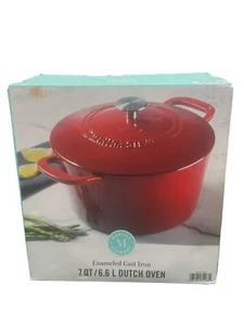 Martha Stewart rote Farbe emailliert Gusseisen Kasserolle Kochgeschirr 7 Quart - Bild 1 von 4