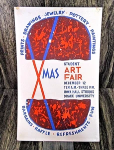 Vintage 1970's Drake University X-Mas Student Art Fair Cardboard Poster - Picture 1 of 10