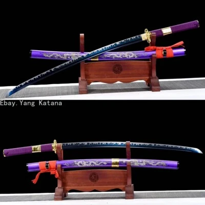 Katana Púrpura Manganeso Acero Listo para Combate Espada Samurai Japonesa Dragón SAYA Foto 1 de 4