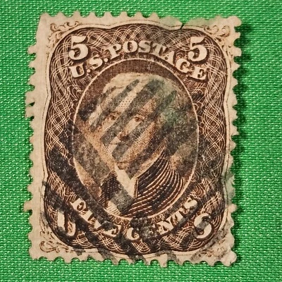 AFFORDABLE GENUINE SCOTT #76 F-VF USED 1863 5¢ CRISS CROSS BARS FANCY CANCEL - Image 1 of 2