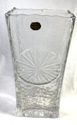 Mid Century Bohemia Czechoslovakia Art Glass Hand Cut Vase Original Foil Label - image 1 of 4