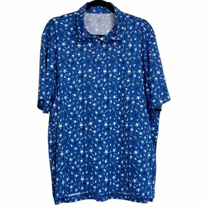 1764 Polo Shirt Mens XL Blue Polo Stretch Grilling Tailgate BBQ All Over Print - Picture 1 of 9