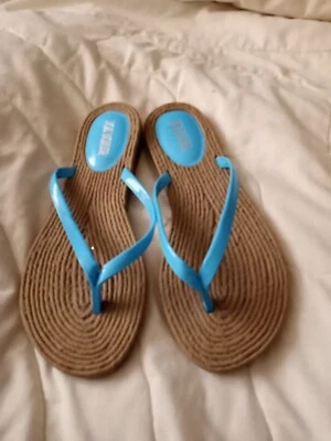 Joe Boxer Sandals 7/8 Turquoise Blue Thong Flip-flops Woman Footwear Shoes - Image 1 of 4