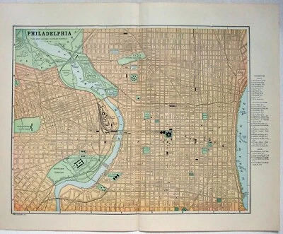Central Philadelphia - Original 1895 City Map by Hunt & Eaton. Antique - Image 1 of 4